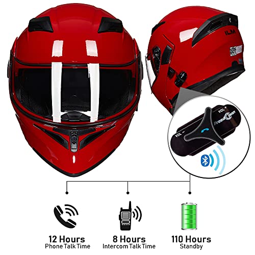 ILM Bluetooth Motorcycle Helmet Modular Flip up Full Face Dual Visor Mp3 Intercom FM Radio DOT Approved Model 902BT(Matte Black, Large)