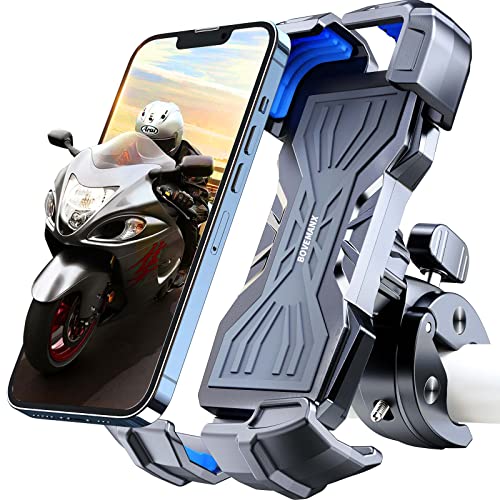 Soporte de teléfono para motocicleta, [Anti-vibración de viento de 150 mph] [Apto para teléfonos grandes de 7.2 pulgadas]  [5s Easy Install] Soporte de teléfono para manillar, compatible con iPhone, todos los teléfonos celulares
