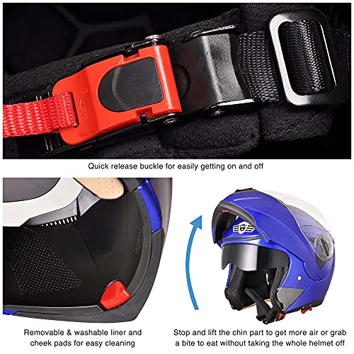 Casco modular y abatible de motocicleta, de cara completa con certificación DOT y visera doble