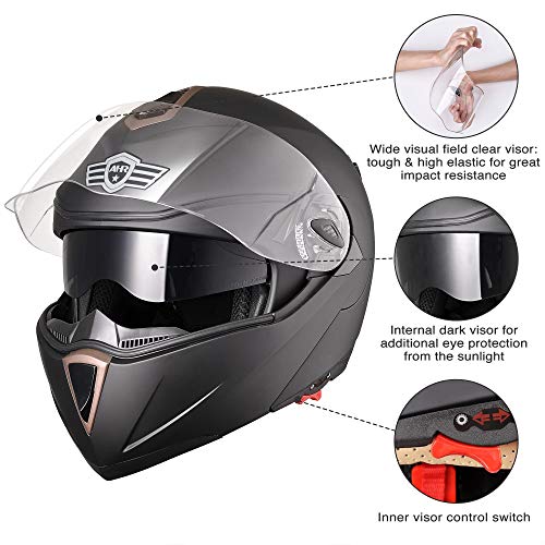 Casco modular y abatible de motocicleta, de cara completa con certificación DOT y visera doble