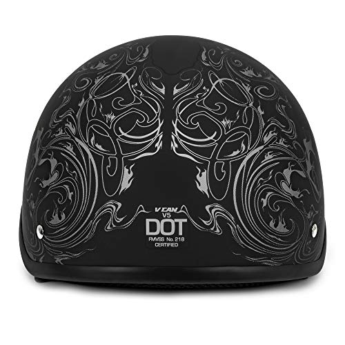 VCAN Cruiser Solid Flat Black Half Face Motorcycle Helmet (Flag, Large)