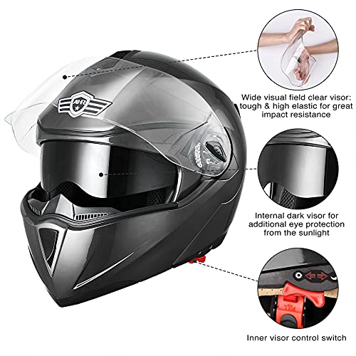 Casco modular y abatible de motocicleta, de cara completa con certificación DOT y visera doble