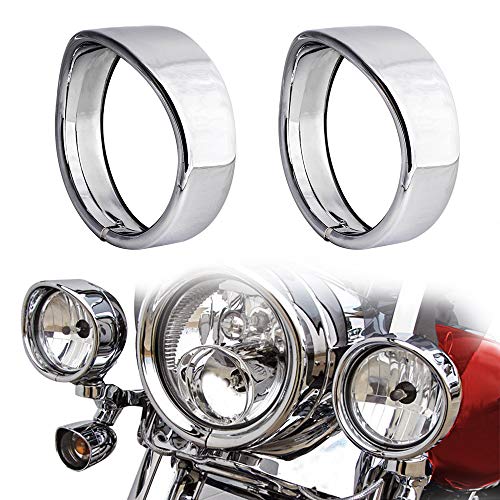Kit de anillo francés de luces cromadas para motocicleta compatible con Harley, anillo de ajuste de faro delantero de 7 pulgadas, visera decorativa + anillo de ajuste de luz antiniebla de 4 1/2 pulgadas, visera decorativa (cromo)