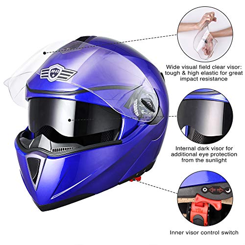 Casco modular y abatible de motocicleta, de cara completa con certificación DOT y visera doble