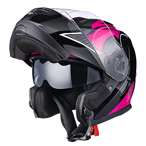 Casco modular y abatible de motocicleta, de cara completa con certificación DOT y visera doble