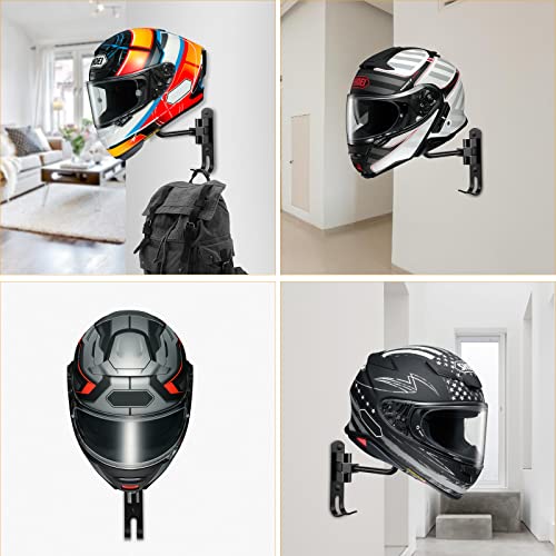 Soporte para casco de motocicleta de 180°, soporte de pared de metal para  casco de rotación, soporte para casco de bicicleta con 2 ganchos, colgador