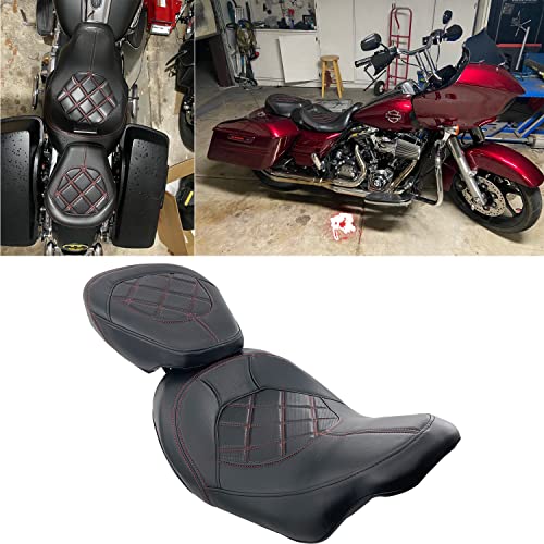 Juego de asiento de pasajero para Harley Touring Road King Street Glide Road Glide Electra Glide 2009-2021 asiento de conductor de cuero Pillion asiento de pasajero 09-21