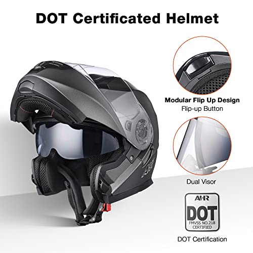 Casco modular y abatible de motocicleta, de cara completa con certificación DOT y visera doble