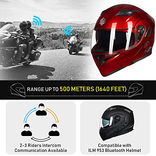 ILM Bluetooth Motorcycle Helmet Modular Flip up Full Face Dual Visor Mp3 Intercom FM Radio DOT Approved Model 902BT(Matte Black, Large)