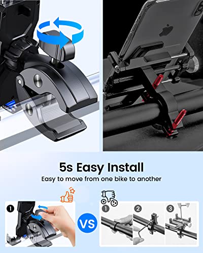 Soporte de teléfono para motocicleta, [Anti-vibración de viento de 150 mph] [Apto para teléfonos grandes de 7.2 pulgadas]  [5s Easy Install] Soporte de teléfono para manillar, compatible con iPhone, todos los teléfonos celulares