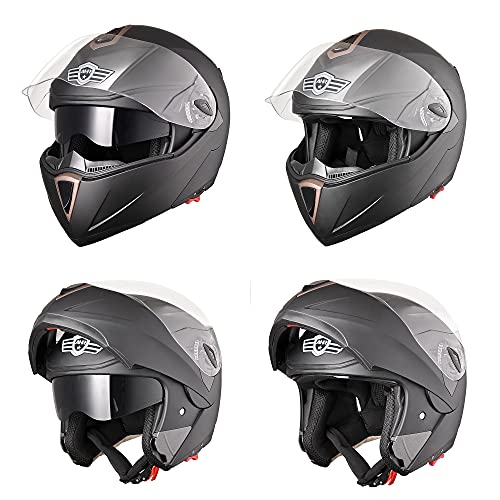 Casco modular y abatible de motocicleta, de cara completa con certificación DOT y visera doble
