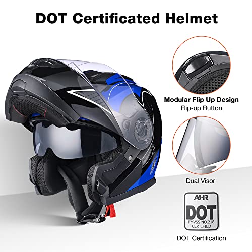 Casco modular y abatible de motocicleta, de cara completa con certificación DOT y visera doble