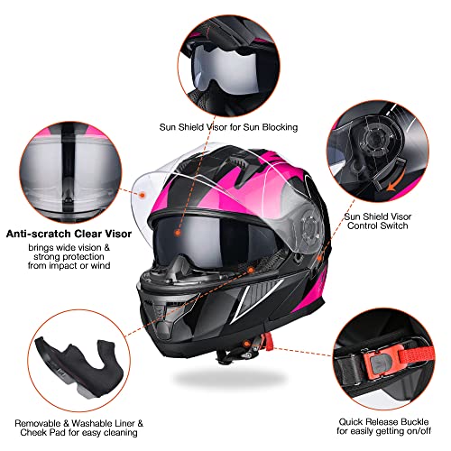 Casco modular y abatible de motocicleta, de cara completa con certificación DOT y visera doble
