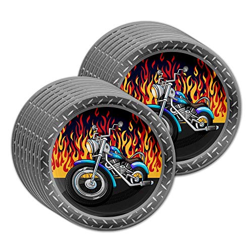 Juego de suministros para fiesta de cumpleaños de motociclista para motocicleta, platos, servilletas, vasos, vajilla para 16