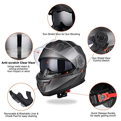 Casco modular y abatible de motocicleta, de cara completa con certificación DOT y visera doble
