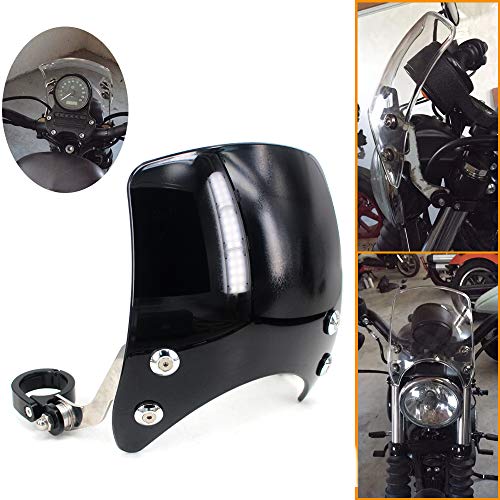 Parabrisas de faro redondo de 5.0 in, soporte de horquilla de 39-41 mm compatible con Harley Sportster XL 883 1200 XL48 72 Custom Cruisers