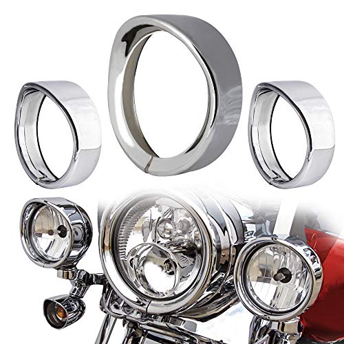 Kit de anillo francés de luces cromadas para motocicleta compatible con Harley, anillo de ajuste de faro delantero de 7 pulgadas, visera decorativa + anillo de ajuste de luz antiniebla de 4 1/2 pulgadas, visera decorativa (cromo)
