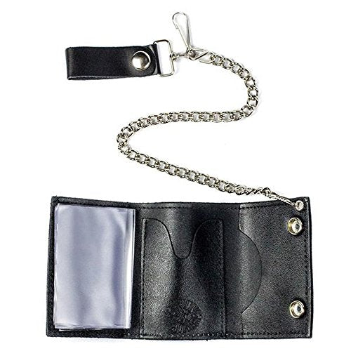 Triple Skull Heads - Cartera de piel para hombre con cadena
