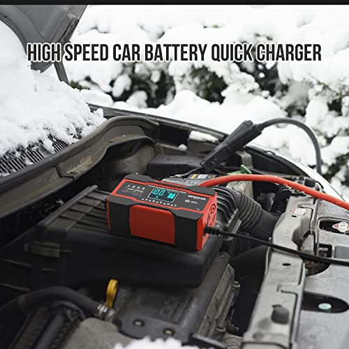 Cargador de batería de 10 amperios, 12 V y 24 V, cargador de batería inteligente totalmente automático, cargador de goteo con compensación de temperatura para auto motocicleta,
