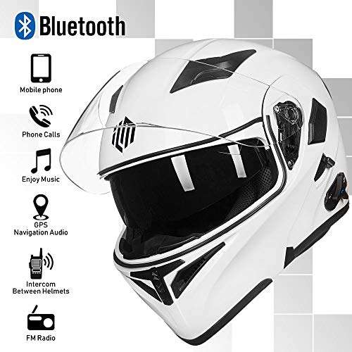 ILM Bluetooth Motorcycle Helmet Modular Flip up Full Face Dual Visor Mp3 Intercom FM Radio DOT Approved Model 902BT(Matte Black, Large)