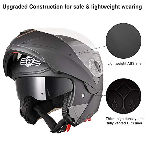 Casco modular y abatible de motocicleta, de cara completa con certificación DOT y visera doble