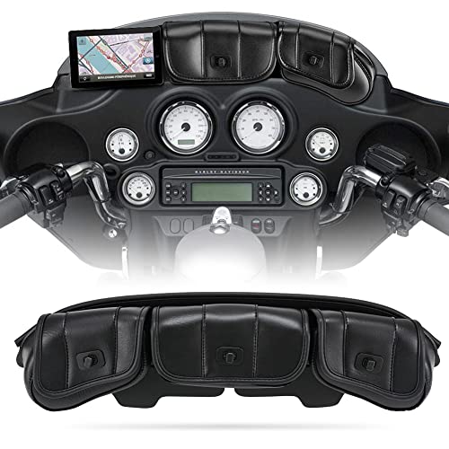 Bolsa para parabrisas de motocicleta de piel sintética con cierre magnético compatible con bolsas para parabrisas Harley Touring Street Glide Electra Glide 1996-2013