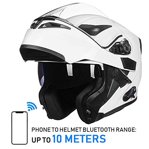 ILM Bluetooth Motorcycle Helmet Modular Flip up Full Face Dual Visor Mp3 Intercom FM Radio DOT Approved Model 902BT(Matte Black, Large)