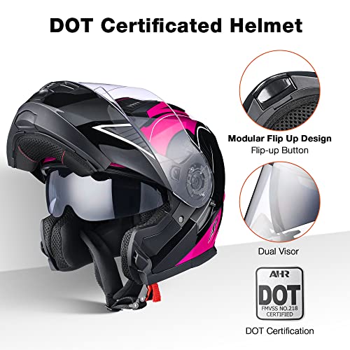 Casco modular y abatible de motocicleta, de cara completa con certificación DOT y visera doble