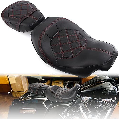 Juego de asiento de pasajero para Harley Touring Road King Street Glide Road Glide Electra Glide 2009-2021 asiento de conductor de cuero Pillion asiento de pasajero 09-21