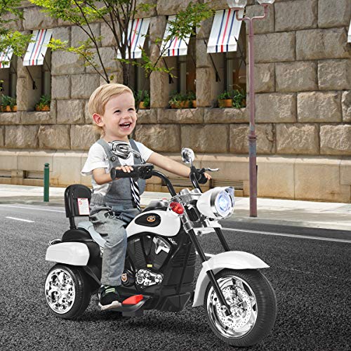 Costzon Kids Ride on Chopper Motocicleta, Triciclo de motocicleta alimentado por batería de 6 V con bocina, faro, interruptor de avance/retroceso, certificación ASTM, 3 ruedas de paseo en juguetes para niños y niñas regalo (blanco)