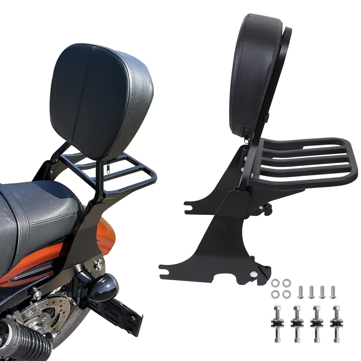 Respaldo bajo Sissy Bar y portaequipajes con hardware de acoplamiento compatible con Sportster XL 883 1200 2004-2022