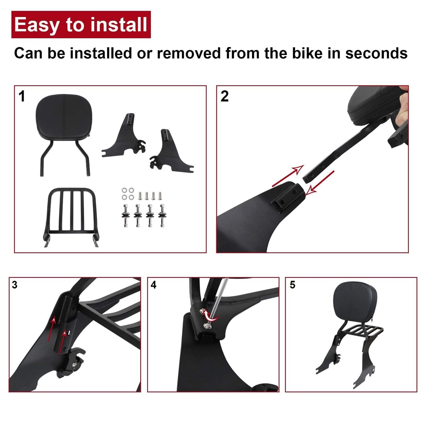 Respaldo bajo Sissy Bar y portaequipajes con hardware de acoplamiento compatible con Sportster XL 883 1200 2004-2022