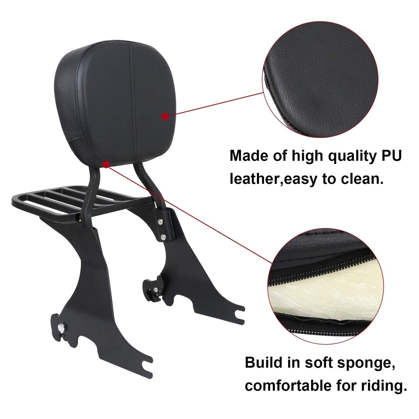 Respaldo bajo Sissy Bar y portaequipajes con hardware de acoplamiento compatible con Sportster XL 883 1200 2004-2022