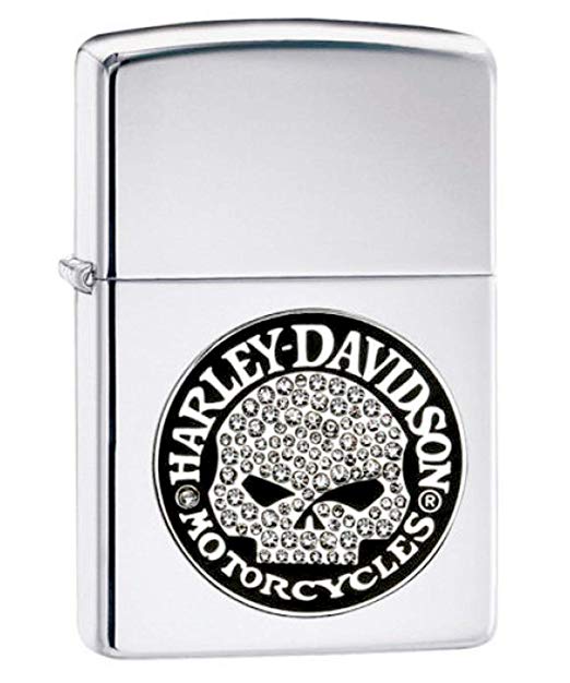 Zippo Lighter 28984 Harley Davidson Crystal Skull Chrome.