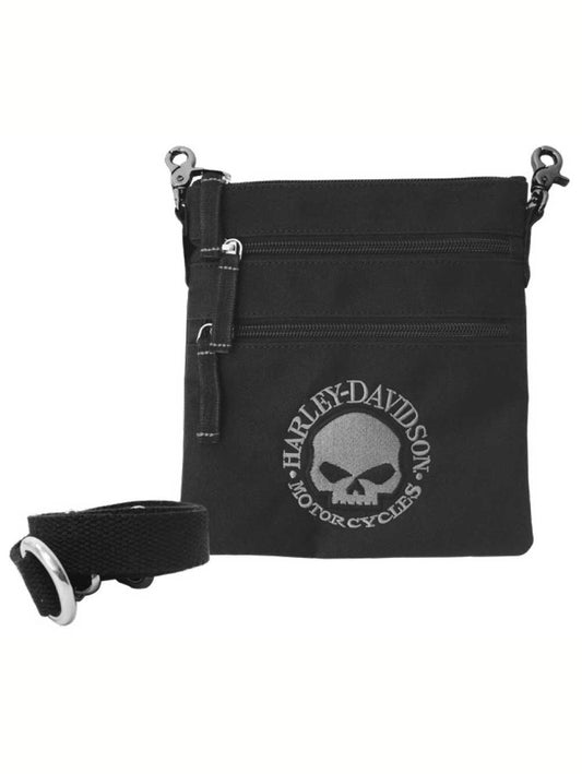 Harley-Davidson Women's Embroidered Willie G Skull Clip Bag with Strap, Black, Harley Davidson