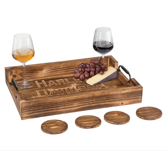 Bandeja de madera con posavasos H-D