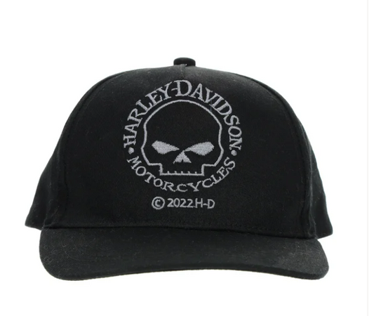 Gorra de sarga con visera plana/a presión en la espalda para niño con calavera bordada