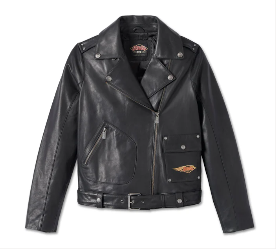 Chaqueta de cuero biker 120th Anniversary D-Pocket para mujer