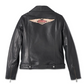 Chaqueta de cuero biker con bolsillo en forma de D del 120.º aniversario para mujer