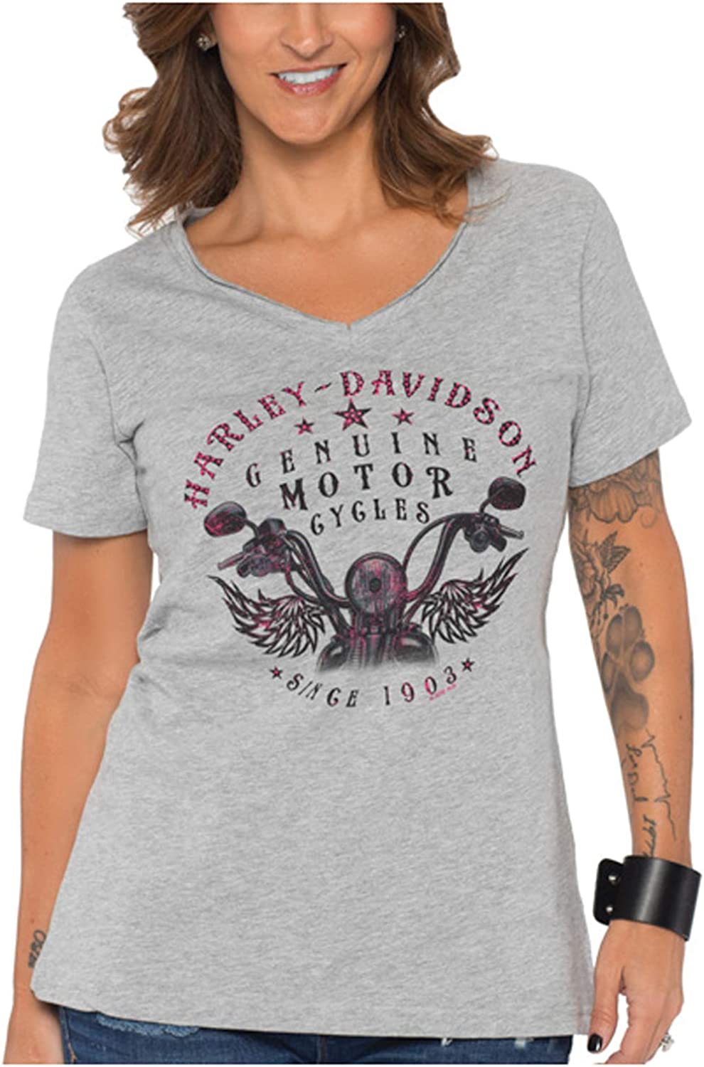 Harley-Davidson Numinous Bling V-V-cuello manga corta T-Shirt, gris