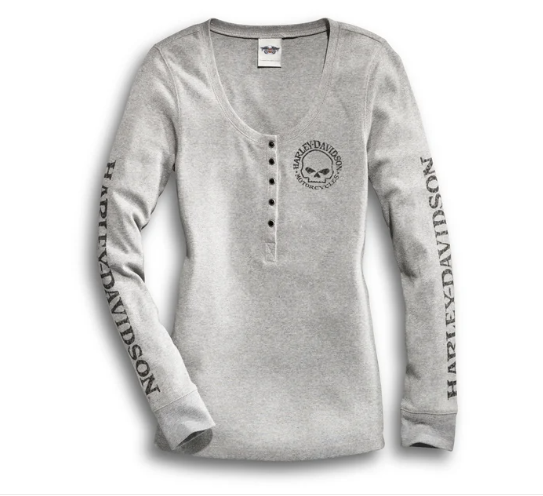 Skull Snap Front Long Sleeve Henley