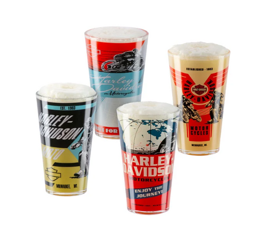 Juego de vasos de pinta con póster vintage