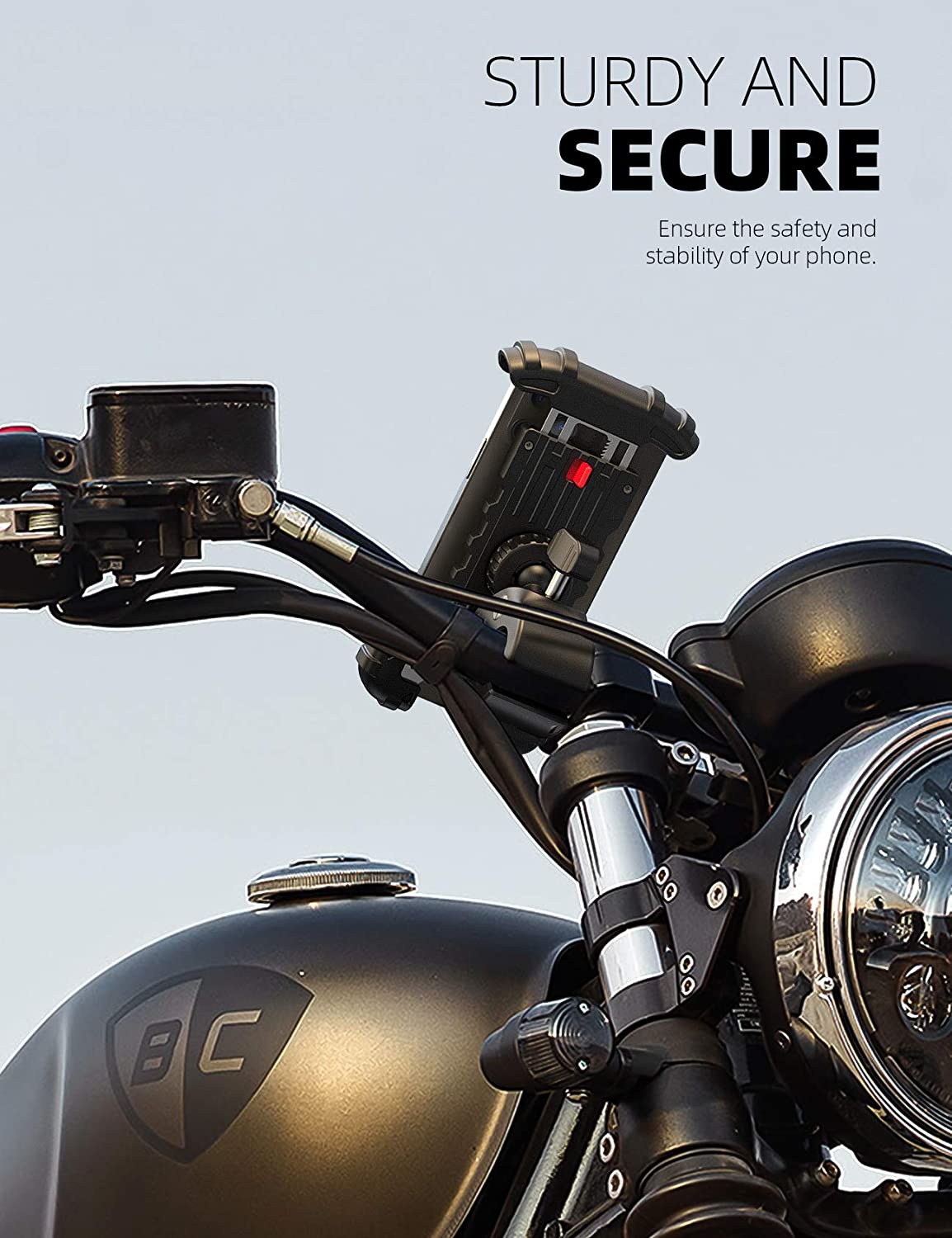 Soporte de celular para manubrio de bicicleta, motocicleta o scooter ATV, operación con una mano, para iPhone 12/11 Pro Max/X/XS, Galaxy S10 y 4...