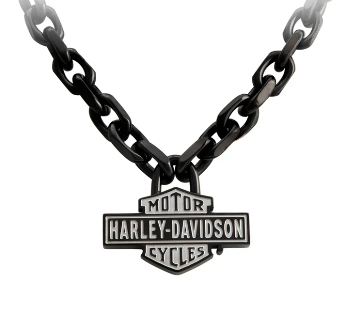 Collar de eslabones grandes con escudo y barra vintage negra para hombre