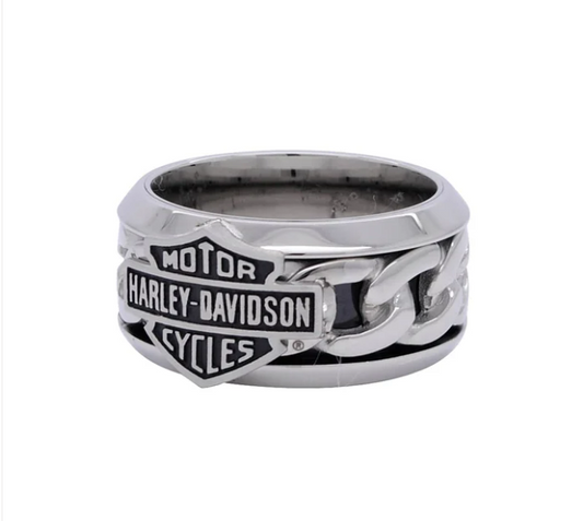 Anillo de escudo y barra de cadena de acero Harley-Davidson para hombre