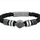 Brazalete de cuero trenzado con escudo y barra de pernos y tuercas para hombre