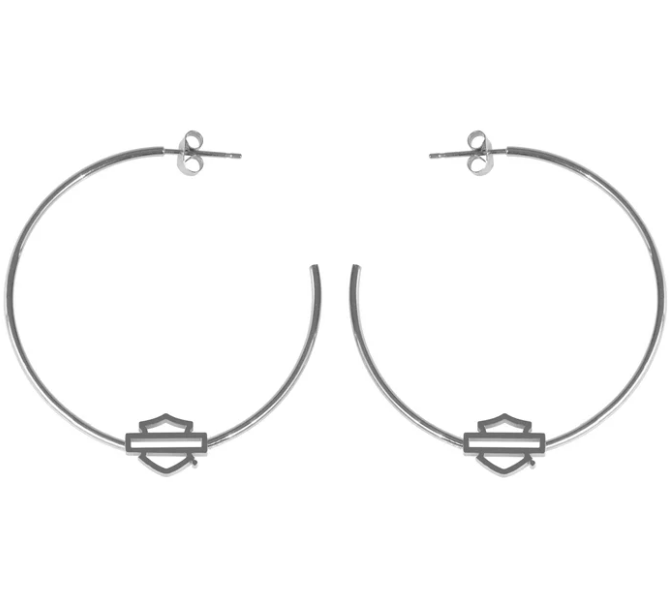 Aretes tipo argolla con barra y escudo para mujer - Grandes