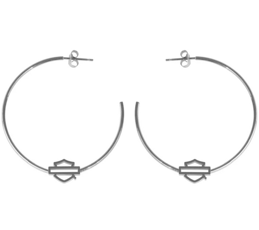 Aretes tipo argolla con barra y escudo para mujer - Grandes
