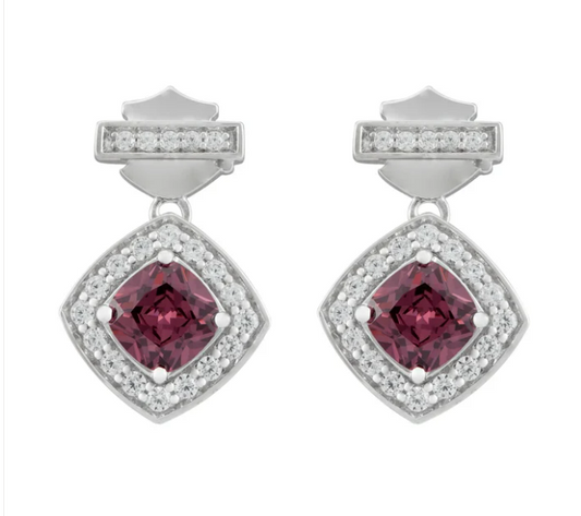 Aretes colgantes colgantes de barra y escudo de rodolita de talla cojín para mujer