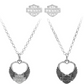 Juego de collar y aretes de corazón alado reversible para mujer con cristales blancos